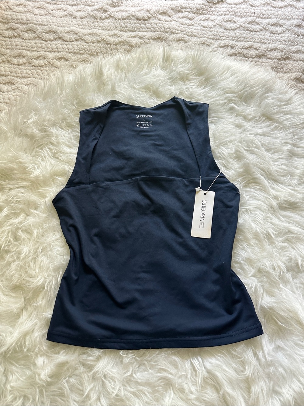 Reoria navy blue square neck double lined tank top